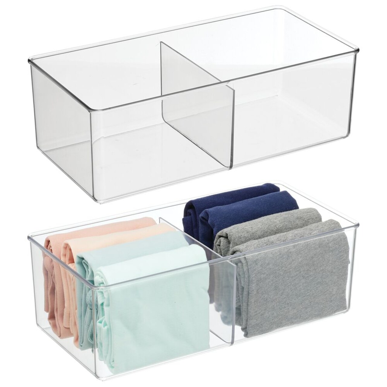 mDesign Plastic Divided Closet Storage Bin - Clear